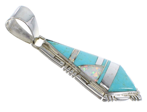 Genuine Sterling Silver Turquoise And Opal Inlay Pendant AX48216